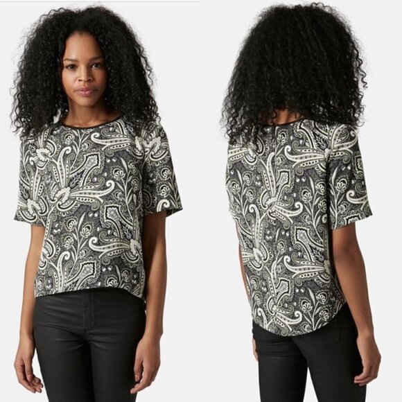 Topshop Paisley Curve Hem Short Sleeve Top - Picture 1 of 4